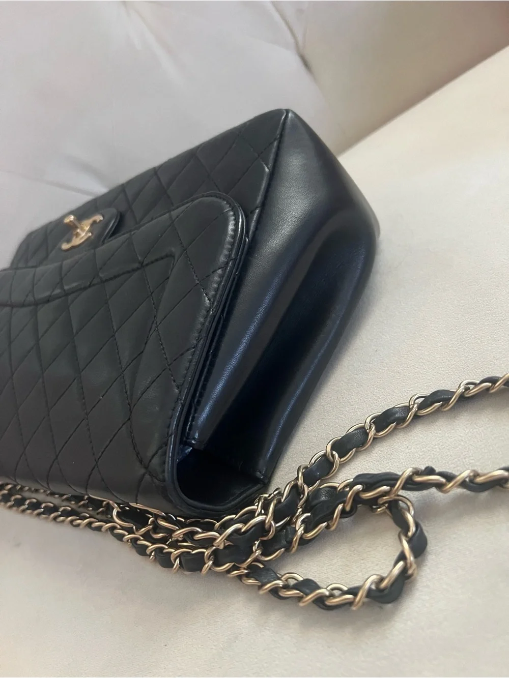 Chanel Quilted Lambskin Mademoiselle Chic Flap Jumbo Size Black Gold hardware